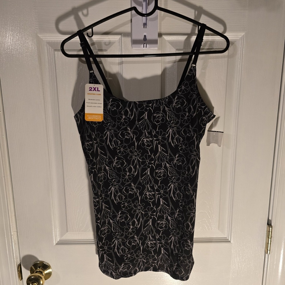WARNERS Moderate Control Sleek Underneath SHAPING‎ CAMI Black Print Size 2XL NWT